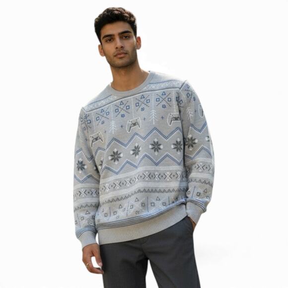 PlayStation Unisex Ugly Christmas Sweater in Gray and Blue Size 2x - Picture 1 of 8